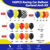 HKYOOD 160Pcs Race Car Balloon Garland Arch Kit - Car Wheels Checkered Balloons 18 12 10 5 Inch Different Size Balloons for Racing Car Two Fast 2nd Monster Theme Birthday Party Decorations Supplies