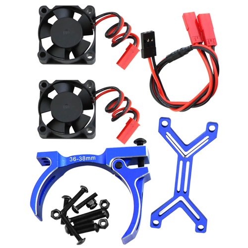 hopsupRC 3660 540 550 Motor Cooling Fan with 36-38mm Adjustable Mount Upgrades Part for 1/10 Slash Arrma SCX10 TRX4,Aluminum High Speed Cooling Dual Fans 20000 RPM Heatsink Hops Up,Navy Blue