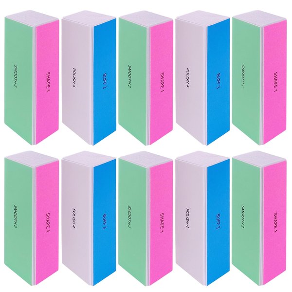 4 Way Nail Buffer Block (10 Pcs), Nail Shine Buffers Blocks Files for Natural and Acrylic Nails Smoother Buffing Block Polisher Fingernail File Buffer 120/240/600/3000 Grit for Buffing Shinning