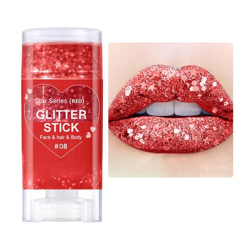 Mysense Red Body Glitter Stick,Face Hair Glitter Christmas Makeup,Sparkling Mermaid Sequins Chunky Glitter Face Paint,Singer Concert Outfit Festival Rave Accessories for Women and Kids
