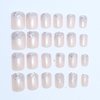 24 PCS Press on Nails, Short Square Silver Gradient French Gel Nail Fake Nails, Glue On Nails Kit, Reusable Pink False Nails with Mini Nail File for Women, Silver Gradient French