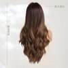 Haoland Long Ombre Brown Wavy Wig for Women 26 Inch Middle Part Curly Women's Charming Synthetic Wig with Natural Wavy Brown Heat Resistant Hair for Wedding Daily Party Use