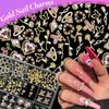84 Pcs Gold Nail Charms Gems, Alloy Heart Planet Flower Rose Butterfly Cherry Rhinestone Nail Gems Charms, 3D Nail Art Decoration Nail Jewels Accessories for Nail Art Charms Manicure Craft DIY