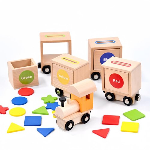 Lexza Wooden Magnetic Train Playset, Shape and Color Recognition Color Wooden Train, Montessori Toys, Color Sorting Toys for Toddlers 3-6 Years Old，Shape Sorter Toddler Train
