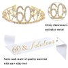 Mayin Happy 60th Birthday Tiara and Sash Gifts Crystal Rhinestone Princess Crown Birthday Queen Party Favor Supplies Gold Crowns White Sash