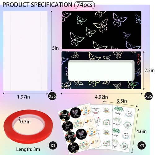 74PCS Empty Press on Nails Packaging Box Set Includes 35PCS Empty Nail Package Box, 35PCS White Background Paper, 1pc Double Sided Tape and 3 Thank You Stickers, for Press on Nail Business