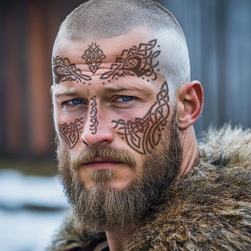 Viking Warchief Face Tattoos - Viking Costume/Viking Face Temporary Tattoos/Viking Festival Halloween Costume