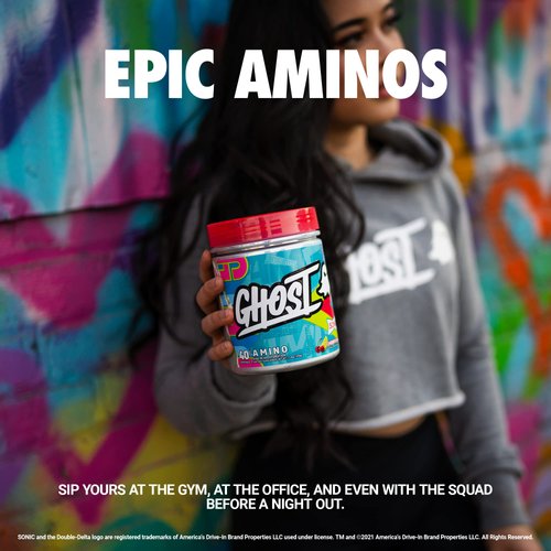 GHOST Amino: Essential Amino Acid Supplement, Welch's Grape - 40 Servings - Intra-Workout Powder for Hydration & Recovery 4.5g BCAA & 5.5g EAA - Soy & Gluten-Free, Vegan
