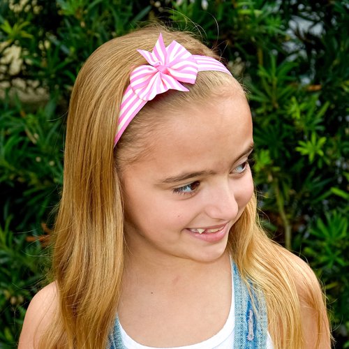 FROG SAC 4 Preppy Striped Bow Headbands for Girls, Cute Hair Accessories for Kids, Adjustable No Slip Grosgrain Ribbon Headband Pack for Kids, Elastic Non Slip Fashion Hairbands With Bows For Children