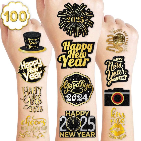 10 Sheets New Years Eve Tattoos Stickers Party Supplies Favors Decorations Happy New Years 2025 Decor Cute Gifts for Kids Men Women
