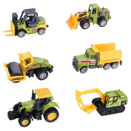 ANDOLO Mini Construction Trucks Toys, Small Construction Toys 6Pcs Construction Vehicles Tractor Toys Sand Vehicle Playset Forklift Roller Dump Truck Tractor Excavator Bulldozer