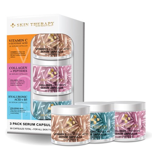 My Beauty Spot Facial Serum Capsules 3 Pack 90pcs Vitamin C Serum, Hyalunaric Acid Serum, Collage...