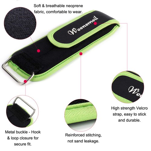 Ankle Weights, 2 LBS 1 Pair (1 LB Each Weight) Wrist Leg Arm Weights for Women Men Kids, Strength Training Weighted with Adjustable Strap for Jogging, Gym Workout, Aerobics, Physical Therapy (Green)