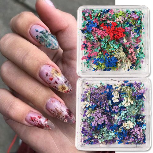 WOKOTO 4Box 3D Dried Flowers Nail Art Stickers Vibrant Colors Dry Flower Nail Charms for Nails Mini Mix Flower Petals Nail Stickers Natural Floral Dried Flower Decals for Nails Designs Accessories