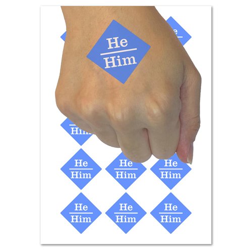 Pronouns He Him Temporary Tattoo Water Resistant Fake Body Art Set Collection - 54 1" Tattoos (1 Sheet)
