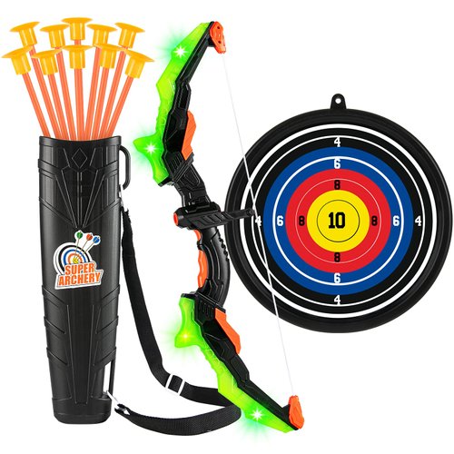 ASMAD Kids Bow and Arrow Set, LED Light Up Archery Toy Set, 10 Suction Cup Arrows, Target & Quiver, Indoor and Outdoor Kids Toys for Children Boys Girls, Christmas Birthday Gifts for Kids(1 Pack)