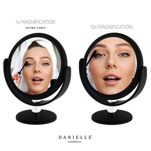 Danielle Creations Soft Touch Black Round Vanity Mirror, 10X Magnification