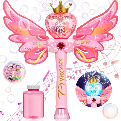 Aooess Bubble Wands Toys for Girls 4-6: Princess Wands for Little Girls Light Up Bubble Wand Toys for Kids Ages 2-4 Bubble Party Favors for Kids Toys for 3 4 5 6 7 8 Year Old Girls