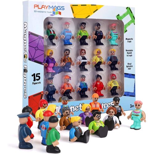 Playmags Magnetic Figures Community Set of 15 Pieces - Play People Perfect for Magnetic Tiles Building Blocks - STEM Learning Toys Children – Magnet Tiles Expansion Accessories Pack (Styles May Vary)