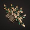 Teyglen Boho Gold Leaf Wedding Hair Comb Emerald Green Crystal Hair Comb Bridal Rhinestone Headpiece Hair Piece Hair Accessories for Women