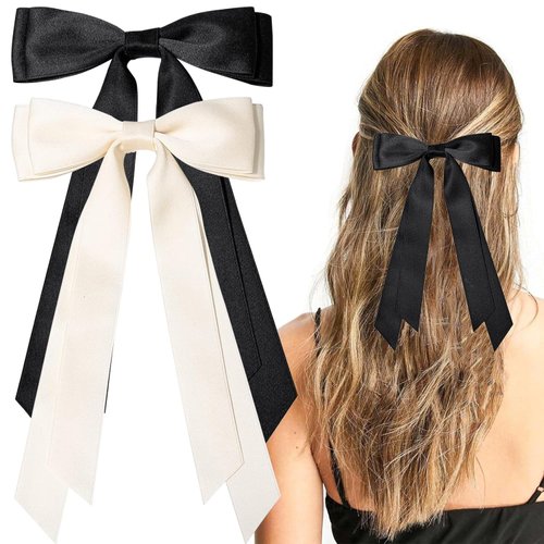 2PCS Silky Satin Hair Bows Hair Clips,Decorative Hair Clips Ribbon Accessories Ponytail Holder Sl...