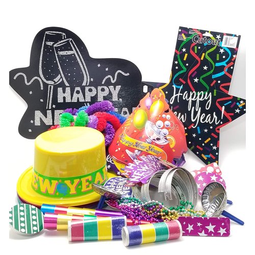 PFP 20 Person New Years Eve Party kit - Hats White Tiaras Horns Leis and More