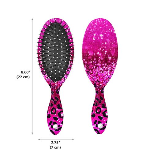 WIRESTER Detangle Hair Brush For All Hair Types, Comb Hair Brush for Girls Women Suitable for Wet and Dry Hair - Pink Glitter Sparkle Black Pink Glitter Leopard
