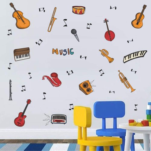 TOARTi Colorful Music Wall Decal (34pcs), Attractive Musical Instrument with Guitar Piano Musical Note Sticker for Classroom Music Studio Decoration