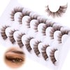 Brown Eyelashes Fairy Lashes Cat Eye Wispy False Eyelashes Strip Lashes Mink Fluffy Strip Lashes Brown Fox Eye Long Volume Fake Eyelashes 7 Pairs ALICROWN