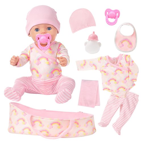 ZITA ELEMENT 8 Pcs Baby Doll Clothes with Bassinet for 17-22 Inch Baby Doll,Baby Doll Clothes Outfit Accessories fit Baby Doll (No Doll)