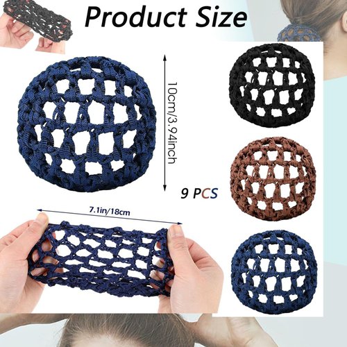 9Pcs Hair Nets Invisible for Buns, 3 Colour Styles, Dance Hair Bun Ballet Net Stretchy Elastic Bun Hair Net, Hair Bun Holder Hair Accessories for Dancer Skater Bank Clerk, Women Ballet