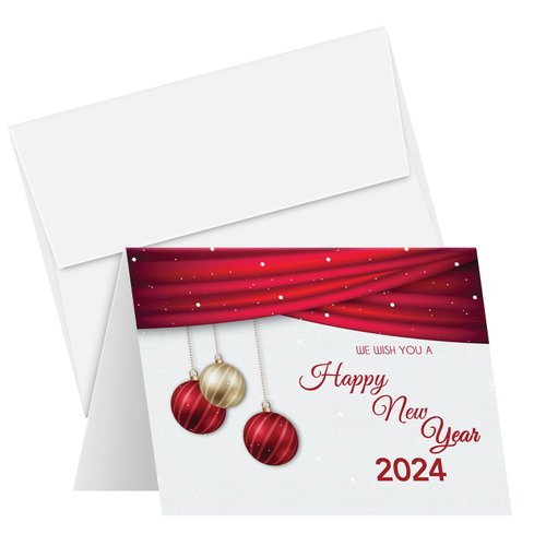 2024 We Wish You A Happy New Year Greeting Cards – Red Christmas Eve, Xmas, Holidays, Greetings, Invitations, Thank You, Announcements, Gifts, Presents – 25 per Pack – Envelopes Included (5" x 7")