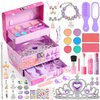 Kids Makeup Kit for Girls, Real Washable Cosmetic Set with Mirror, Jewelry Bracelet Making Kit for Kids Makeup Toy, Kids Makeup Sets for Girls 4 5 6 7 8 9 10 11 12 Years Old Kid (Purple)