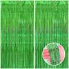 CANREVEL 2 Pack 3.3x8.2 Feet Laser Green Foil Fringe Backdrop Curtains, Tinsel Streamers Birthday Party Decorations, Fringe Backdrop for Jungle Safari Tropical Party Christmas Decorations