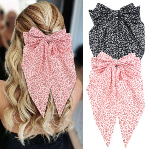 SAWINDA 2PCS Floral Hair Bows for Women Boho Oversized Hair Ribbons Barrettes Cute Aesthetic Fren...