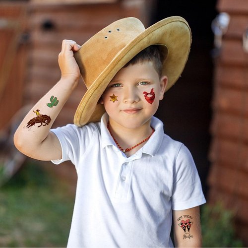 65Pcs Cowboy Temporary Tattoos for Kids, 12 Sheets Western Cowboy hats Boots Fake Tattoo Stickers for Boys Birthday Party Favors Decorations Supplies Crafts Goodie Bag Fillers