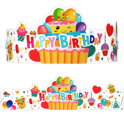Outus 42 Pack Happy Birthday Crowns for Kids Classroom with Elastic Band for Teachers Students Kindergarten Party (Modern Style)
