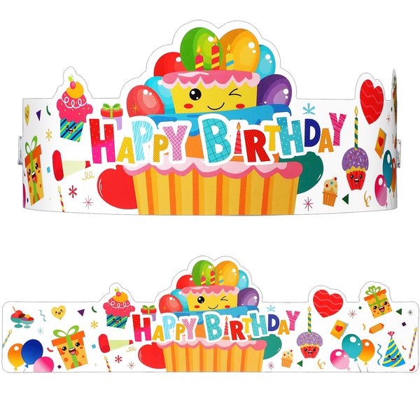 Outus 42 Pack Happy Birthday Crowns for Kids Classroom with Elastic Band for Teachers Students Kindergarten Party (Modern Style)