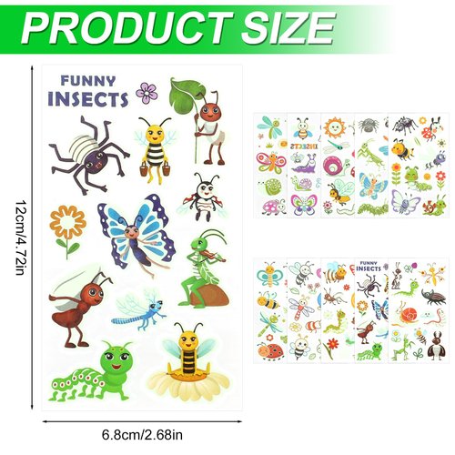 176pcs Temporary Tattoos Reptiles, Glow in the Dark Tattoo Stickers Bees Tattoos Spiders Tattoo Stickers Dragonfly Tattoo Stickers Animal World Tattoos for Kids Rewards Gift Party Favor