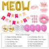 Cat Birthday Party Supplies Include Cat Kitten Birthday Hat , Cat Birthday Cake Topper, Bow Tie, Cat Tutu Skirt, Birthday Banner, Meow Letter Balloons for Cat Girls Birthday Decorations(pink)