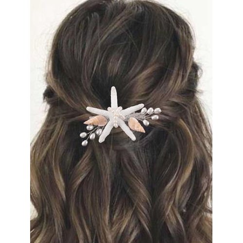 Yean Starfish Wedding Hair Clip Silver Beach Bridal Hair Accessories Pearl SeaShell Hair Piece for Women and Girls