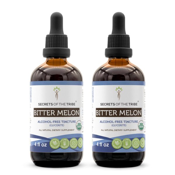 Secrets of the Tribe Bitter Melon USDA Organic | Alcohol-Free Extract, High-Potency Herbal Drops | Made from 100% Certified Organic Bitter Melon (Momordica Charantia) Dried Fruit 2x4 oz