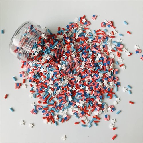 2ozs /Pack 3D American Flag White Star Red Sugar Granules Mixes Slices Supplies Polymer Soft Clay DIY Decoration for Nail Art Slime Kit DIY Cake Dessert Simulation Food RT-USFlag