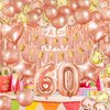ZERODECO Rose Gold Birthday Party Decorations 60th, Happy Birthday Banner Fringe Curtain 60 Garland Heart Star Foil Confetti Balloons for Women Girls Queen Princess Birthday Party