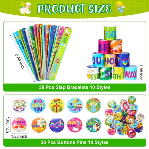 Frienda 170 Pieces Christian Party Favors for Kids Bible Verse Bookmark Religious Slap Bracelets Jesus Stickers Mini Buttons Pins for Sunday School Religious Christian Gifts Classroom Prizes Supplies