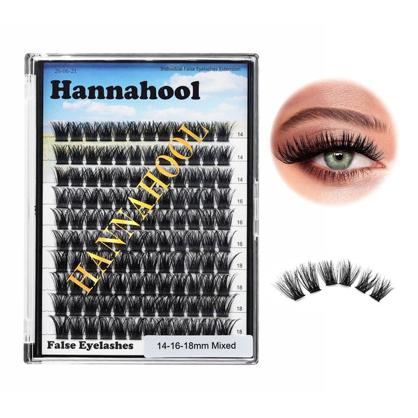 Hannahool 120pcs D Curl Individual Wide Stem Cluster DIY Eye Lashes Extensions Mixed 10-12-14-16mm/14-16-18mm/12-14-16mm Makeup Dramatic Volume Lashes (mixed 14-16-18mm)