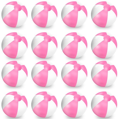 Whaline 16 Pcs 16'' Pink and White Inflatable Beach Ball Round Pool PVC Balls Cute Game Toys for Summer Hawaiian Tropical Theme Beach Party Decorations Water Sand Game Accessory