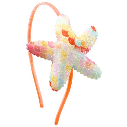 WRBAJIS Starfish Headband Sparkly Star Hair Bands Star Fish Scale Hair Hoop Mermaid Hair Accessories for Women Girls Birthday Summer Ocean Beach Pool Party Supplies(Orange)