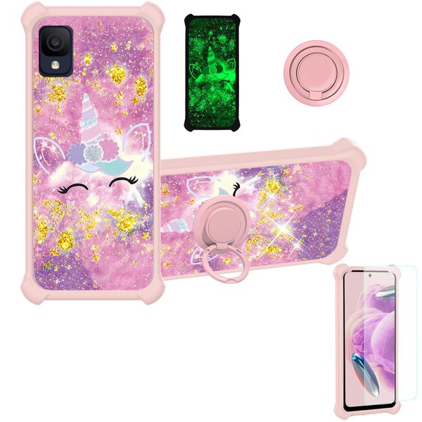 jioeuinly TCL Ion Z Case Compatible with TCL Ion Z T501L T501C Phone Case TCL A3 /A30 Case Cover [with Tempered Glass Screen Protector][Hard PC + Soft Silicone][Gold Glitter+Luminous] JSF-DJS