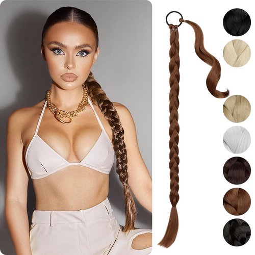 FELENDY 26&quot; 30&quot; Ponytail Extension Braided Long Straight Wrap Around Braiding Pony tails Hair Ext...